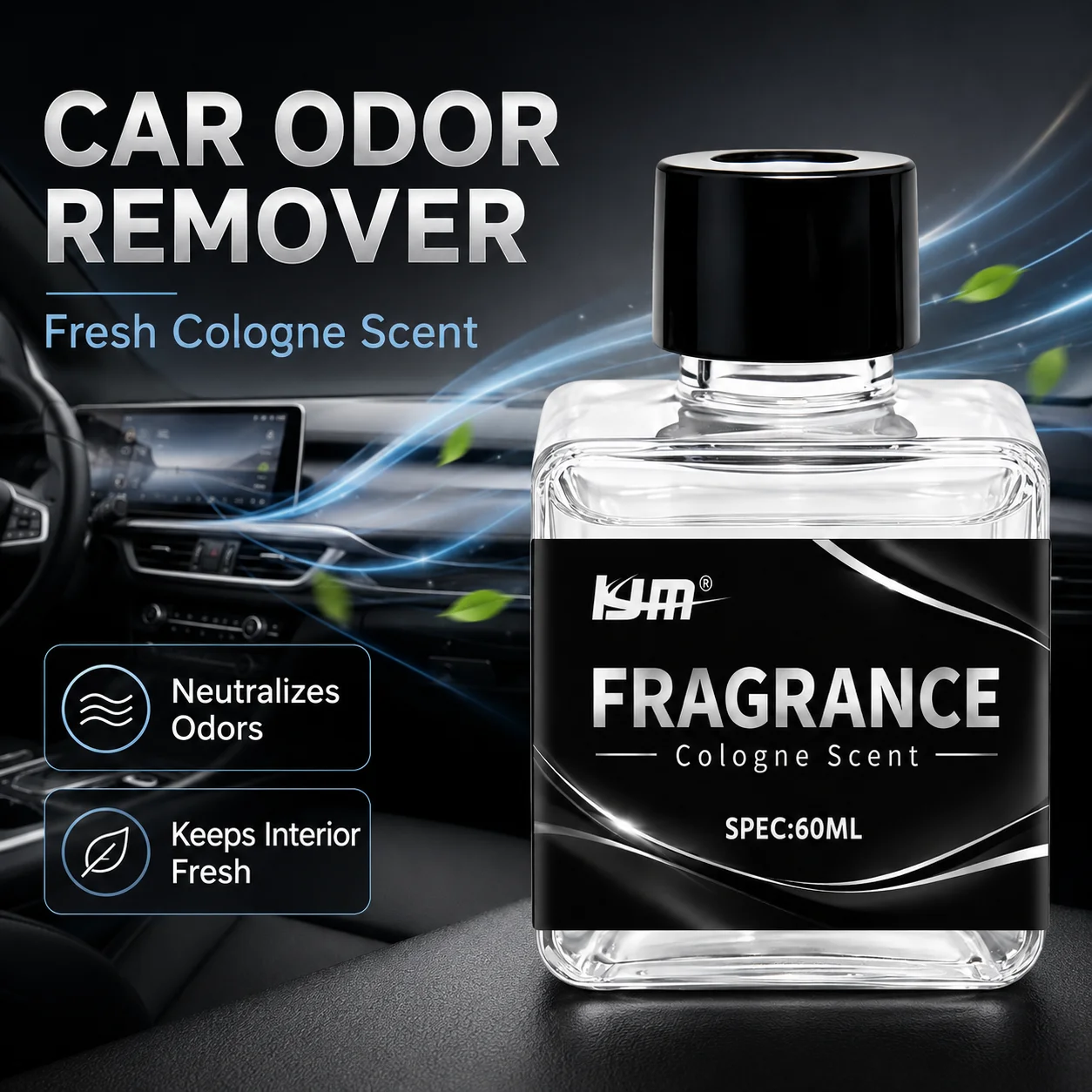 KJM Car Air Freshener Cologne Scent Odor Remover 60ml Long Lasting For Smoke Pet Food Smells Interior Aroma Diffuser