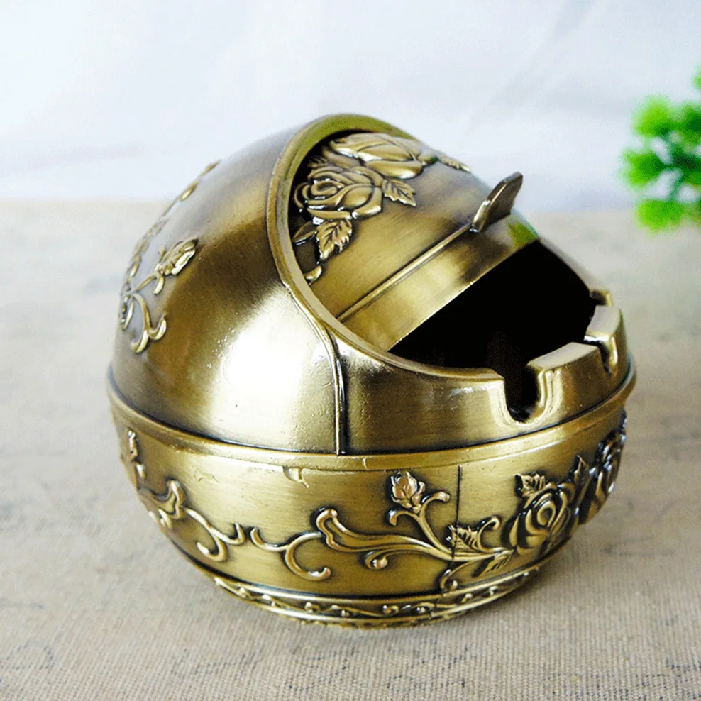 Large Spherical Ashtray, Plum blossoms, orchid, bamboo, chrysanthemum metal Ashtray with cover windproof, Smoking accessories