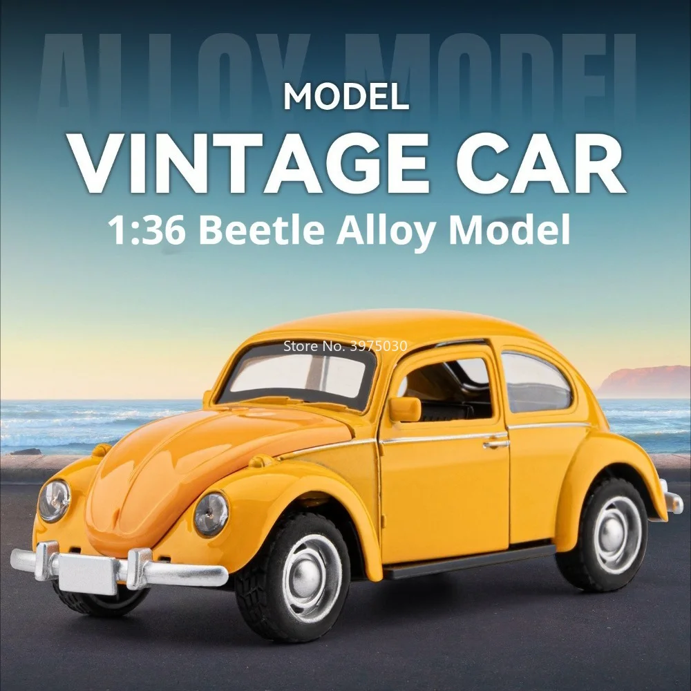 1:36 Beetle Alloy Diecast Model Car Toy Doors Can Be Opened Rubber Tire Rear Wheel Return Force Miniature Models for Friend Gift