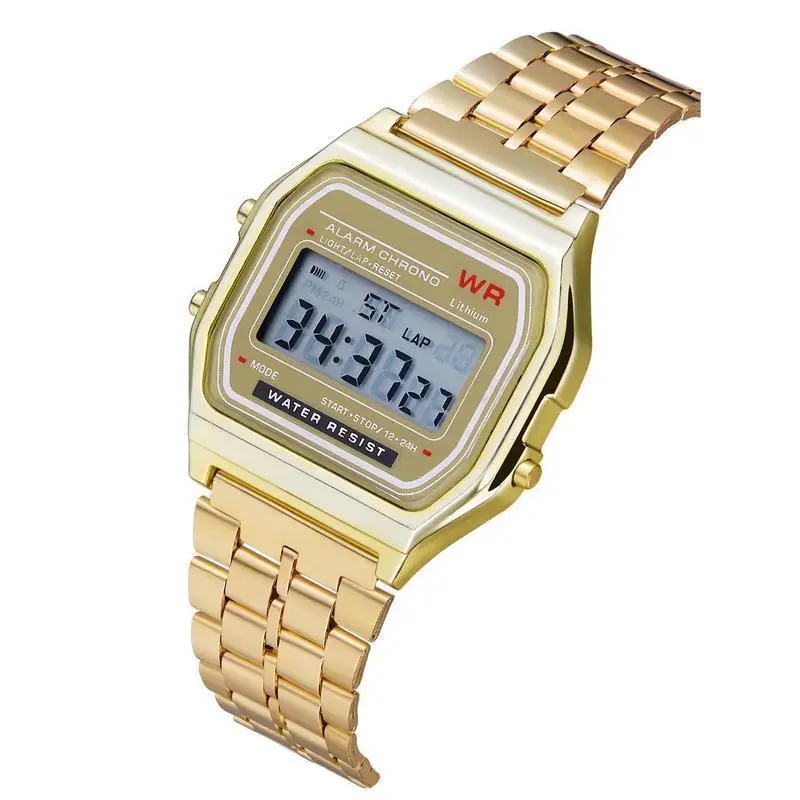 F91W Multi-Functional LED Digital Sports Watch Steel Band Non-Waterproof Electronic Wristwatch For Men Women Business Daily Wear