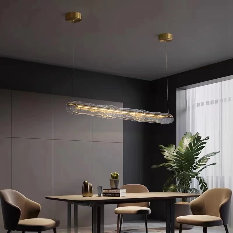 

Nordic light luxury minimalist one word long crystal glass chandelier restaurant simple modern bar front desk living room lamp