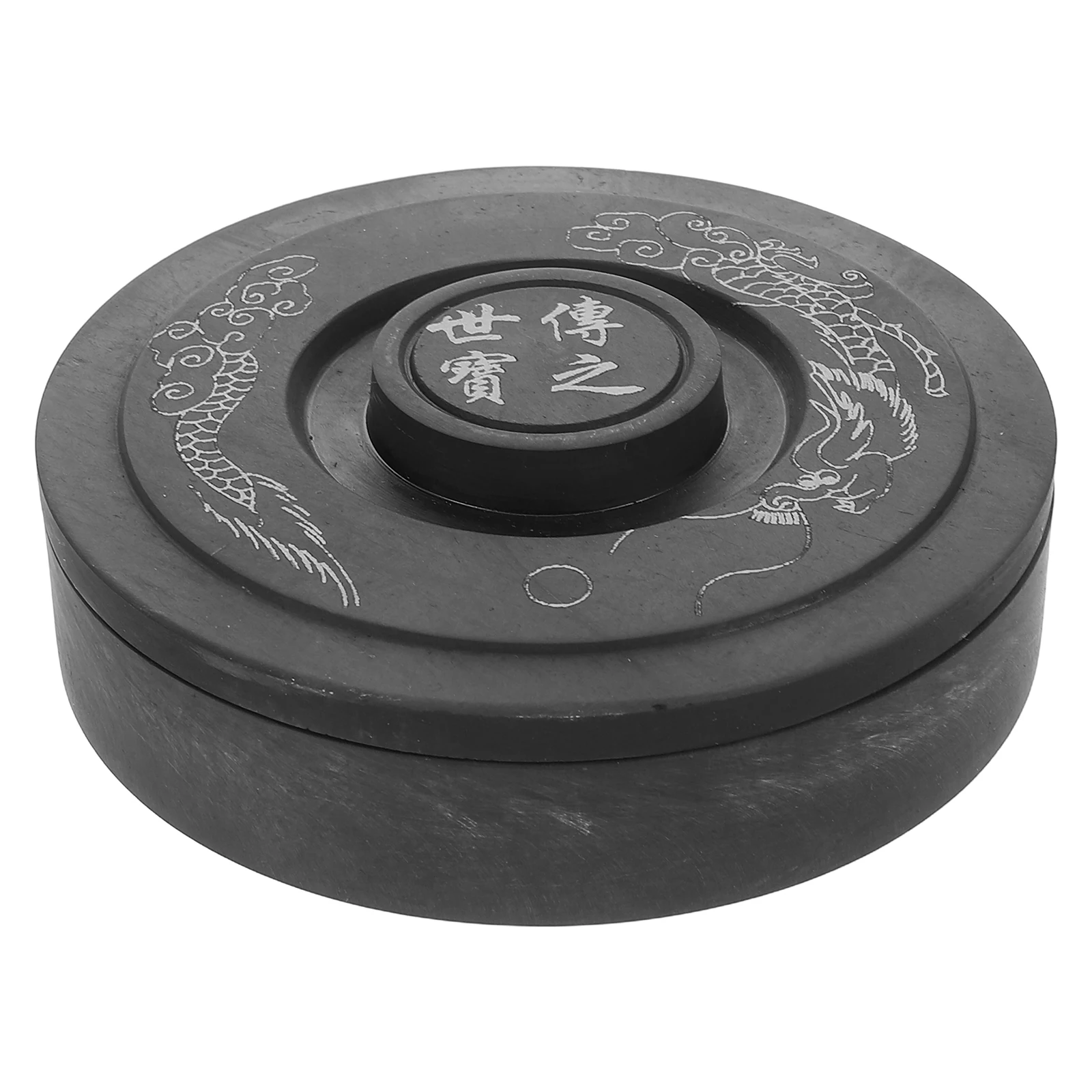 

Portable 5 Inch Traditional Chinese Calligraphy Inkstone Vintage Style Ink Slab Circle Prevent Dry Inkstone for Beginners
