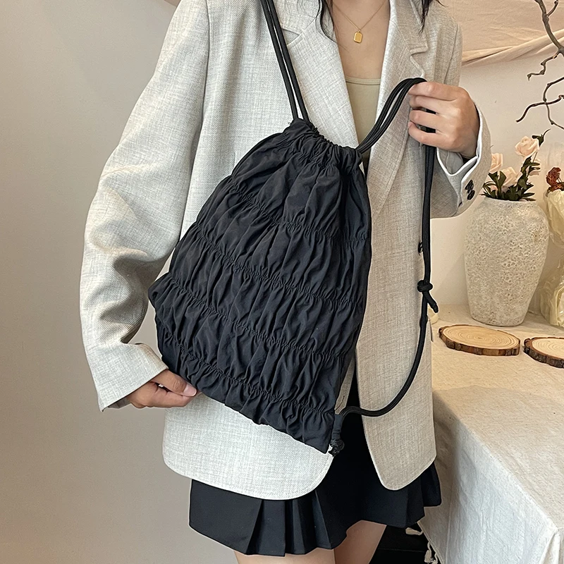 LEFTSIDE Fold Nylon Big Shoulder Bags For Women 2024 Winter Korean Fashion Backpacks Female Drawstring Handbags And Purses