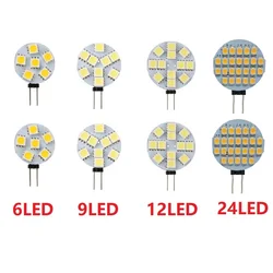 ウォームホワイトLEDハロゲンランプ電球、交換ランプ、g4、180度、dc 12v、5050 smd、5w、2.4w、1.8w、1.2w、2個