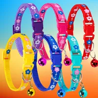 6pcs/pack Cat Collars with Bell Print Adjustable for 0-2 Years Small Cat Pet Necklace