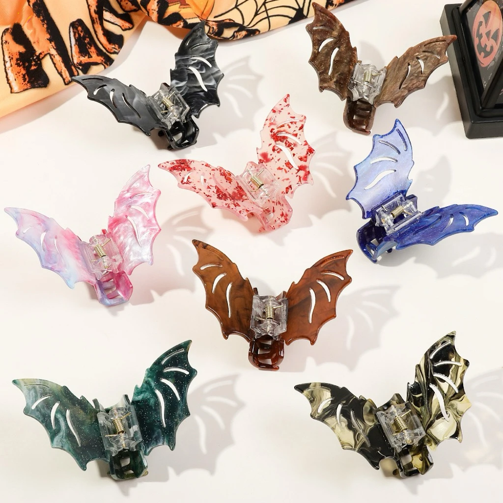 

Y2K Halloween Bat Hair Claw Clip Gothic Horror Fashion Hair Accessory Cute Ghost Grab Shark Claw (Black)