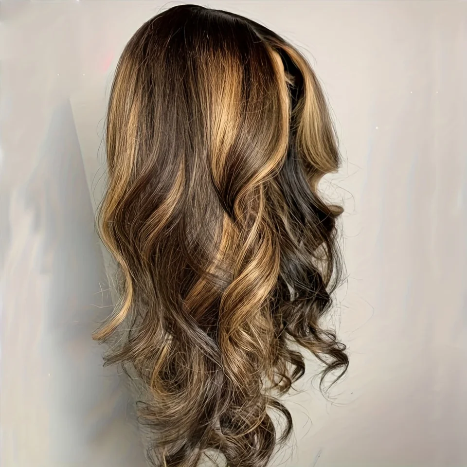 180 الكثافة تسليط الضوء على شقراء طويلة الجسم موجة 26 "5x5 قاعدة الحرير الشعر البشري اليهودي مع BabyHair HD الدانتيل الشعر الأوروبي قبل قطعها #2