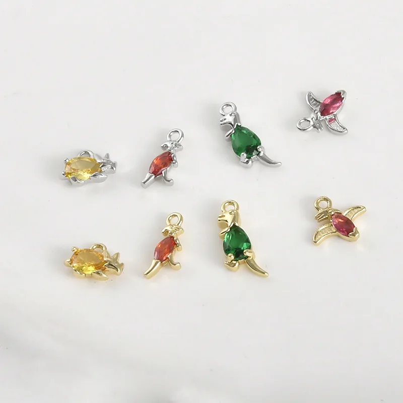 

Подвеска-динозавр из циркона с гальваническим покрытием 14K под настоящее золото, сохраняющая цвет, для самостоятельного изготовления браслетов, ожерелий, серег и аксессуаров