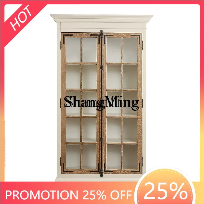 

CL solid wood bookcase glass door dustproof storage contrasting color design display cabinet integrated bookcase