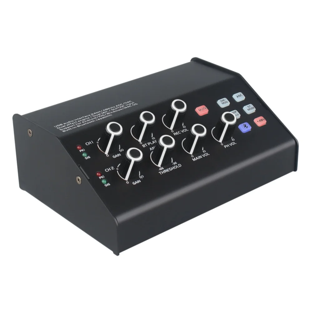 USB Audio Interface Studio 48V Noise Cancelling Dual-Stream UB44-A 24bit/48KHz 80Hz-12KHz Frequency Response Metal Support for