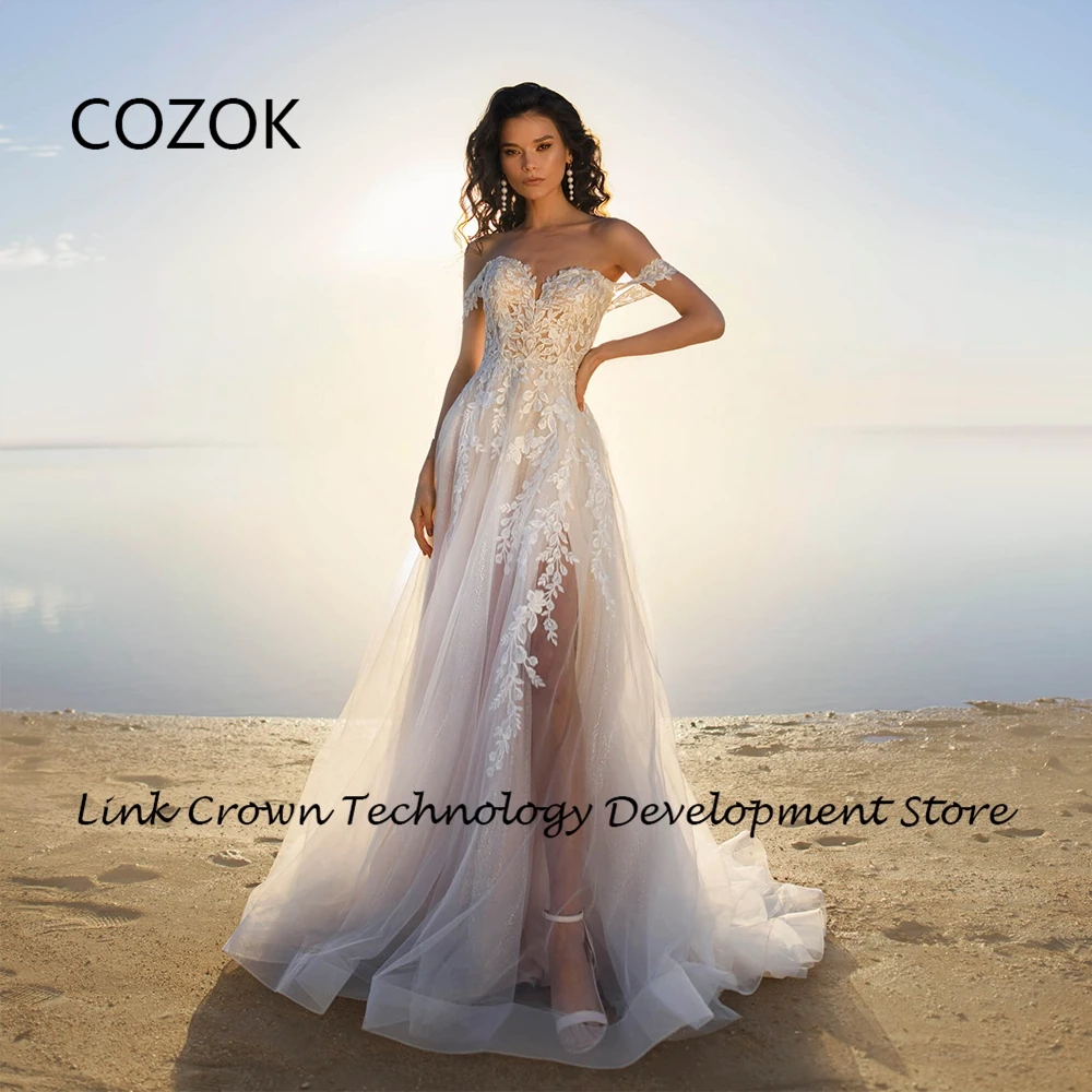 Cozok Off Shoulder Strapless Ivoor Trouwjurken Voor Prinses 2024 Zomer Nieuwe Zachte Tule Bruidsjurken Met Kanten Vestidos De