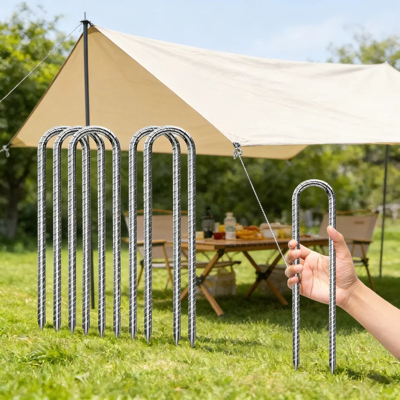Bodenanker, 6 Stück 30CM U-förmige Bodenpfähle,Verzinkter Stahl bodenanker Trampolin, ideal zum erdanker Trampolin, Bewehrungsstab Anker, Garten Pfähle, Camping Zelt Heringe