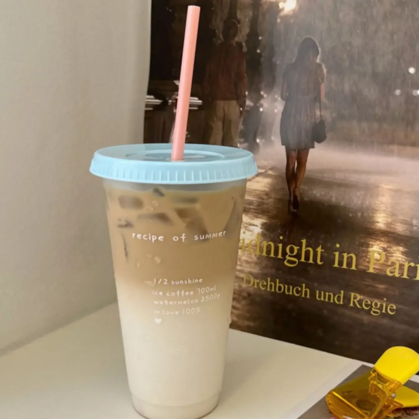 1pc-480ml/700ml Cute Water Bottle Summer Coffee Cup Plastic Straw Cup Large Capacity Handy Cup Portable Reusable Drinking Bottle