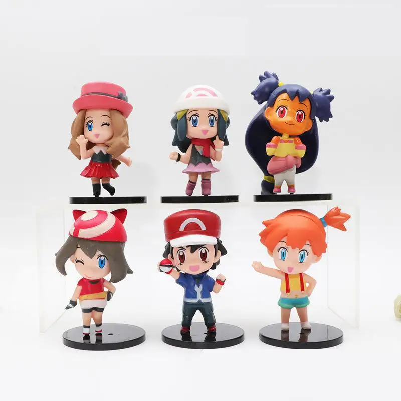 6 Pcs/Lot Pokemon Trainer Figure Ash Ketchum Misty Serena Dawn 9-10cm Character Collection Model Dolls Ornaments