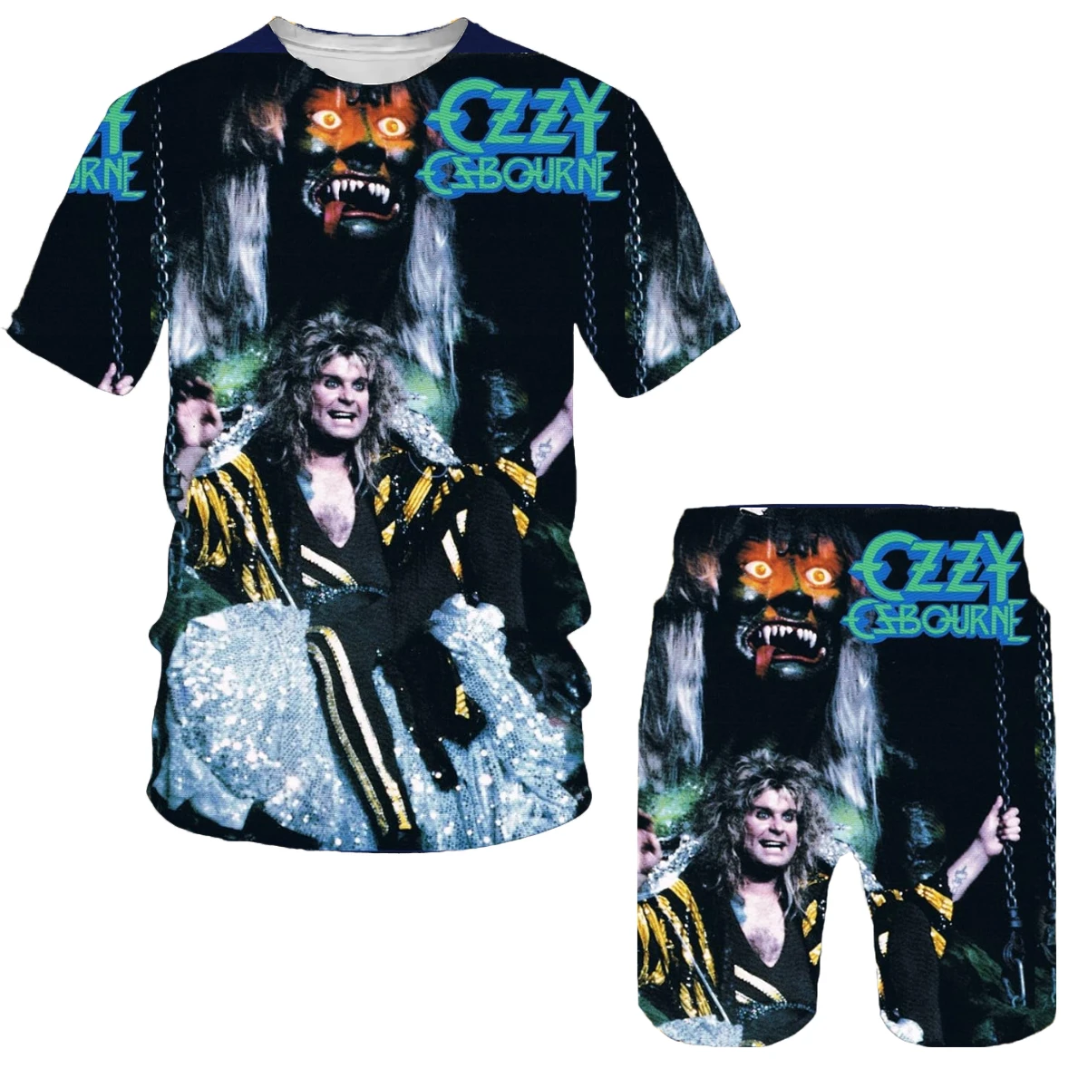 Rock Band OZZY OSBOURNE 3D Print Set Hip Hop Harajuku Men Sports 2 Piece Oversized Sportswear Tshirt +Shorts Two Piece Set