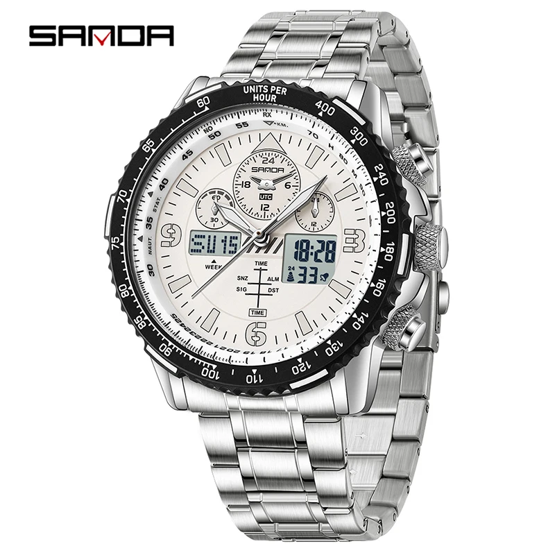 

SANDA 6362 Casual Men's Electronic Quartz Watch Luminous Alarm Clock 50M Waterproof Fashion Dual Display Digital Watches for Man