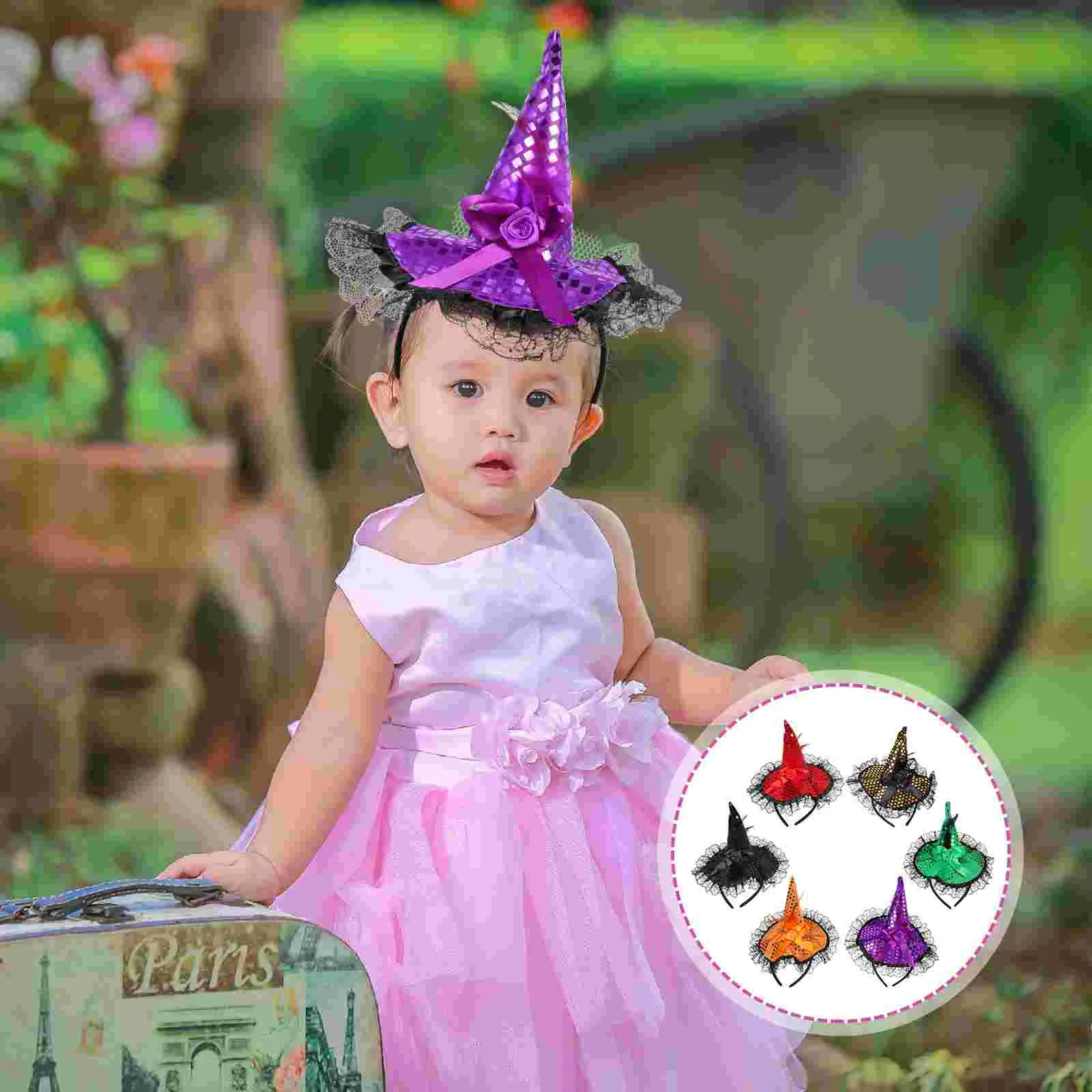 6 Pcs Witch Hat Headband Themed Costume Accessory Halloween Hair Hoops for Women Mini Cosplay Cloth Party Headwear