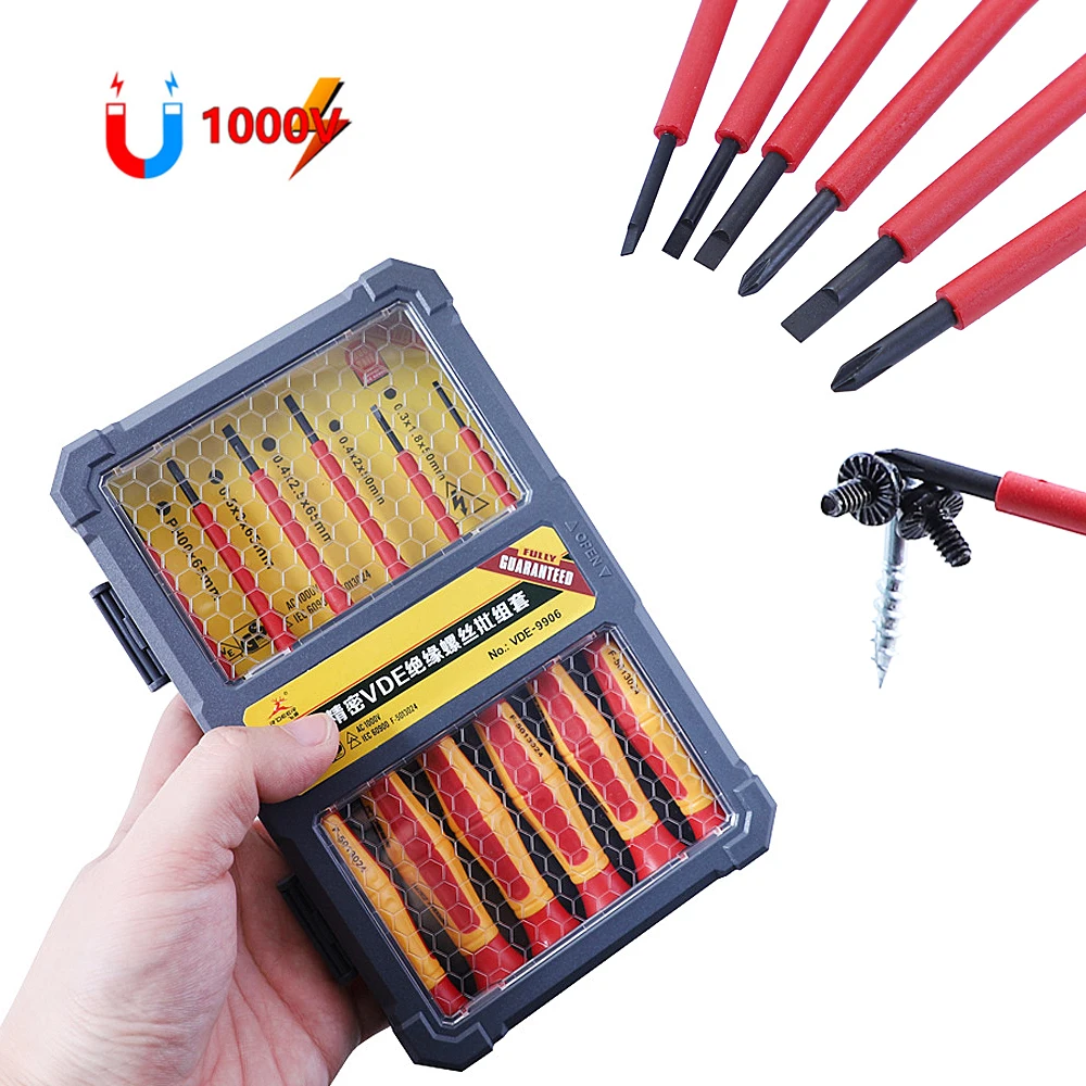 

6pcs 1000V Insulated Screwdrivers Set Electricians Reprir Hand Tools Magnetic Slotted Phillips Screw Driver Bits Multifunctional