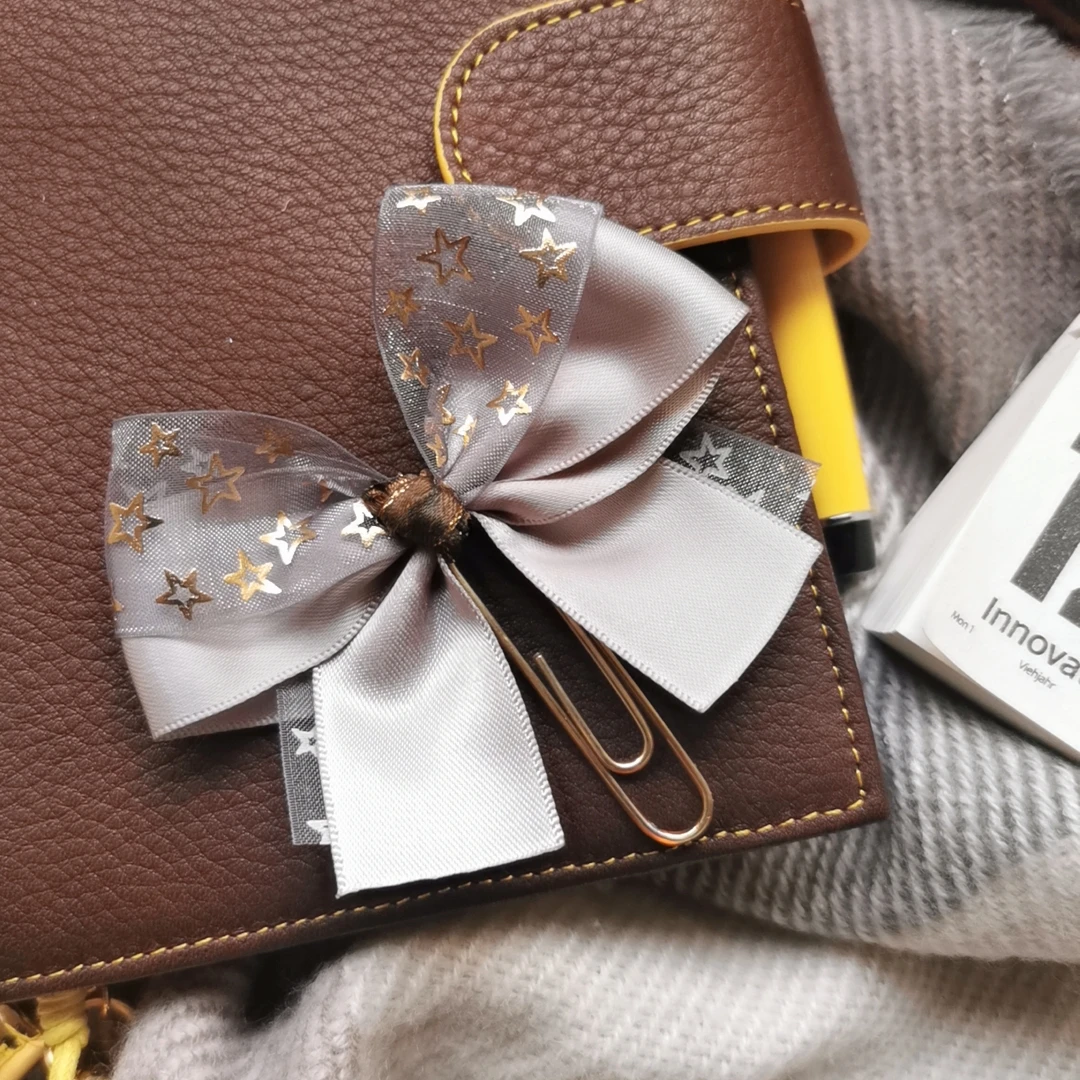 Champagne Ribbon Bow Paper Clip Ins Style Bookmarks Notebook Decoration Book Accessories Cute Stationery
