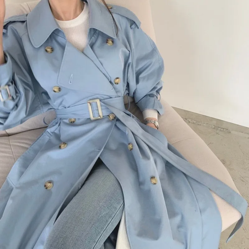 

2024 New Korean Style Fashionable British Style Coat for Women's Autumn Mid To Long Loose Slit Trench Jacket Female Clothing