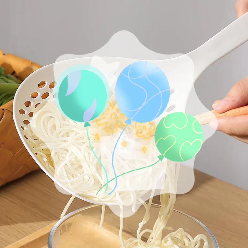 النمط الياباني المعكرونة مصفاة أواني الطبخ ملاعق الفاكهة للمطبخ تجفيف غربال الغذاء مقبض طويل صافي ملعقة