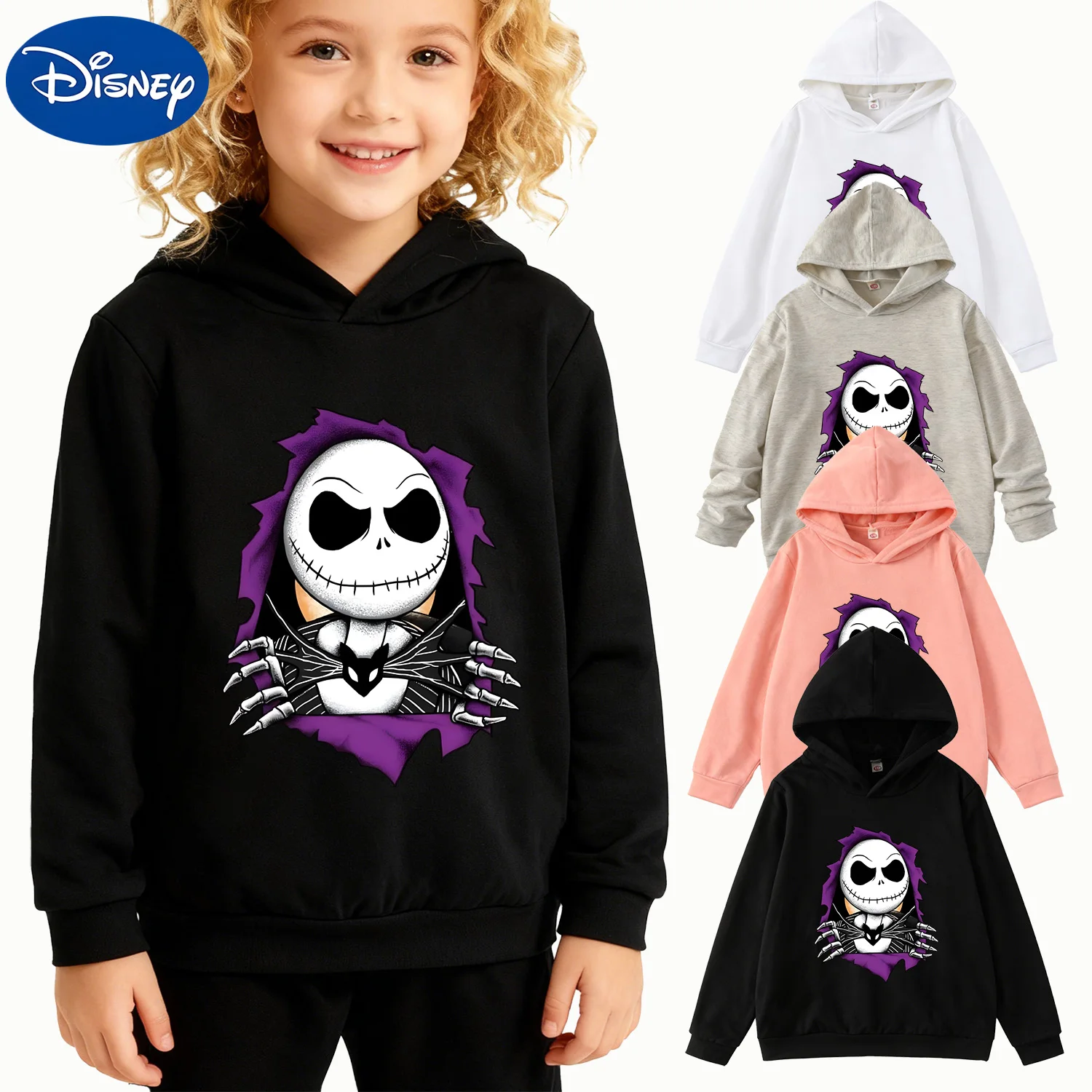 

Детская толстовка с капюшоном Disney Jack Skellington на Хэллоуин, черный повседневный пуловер