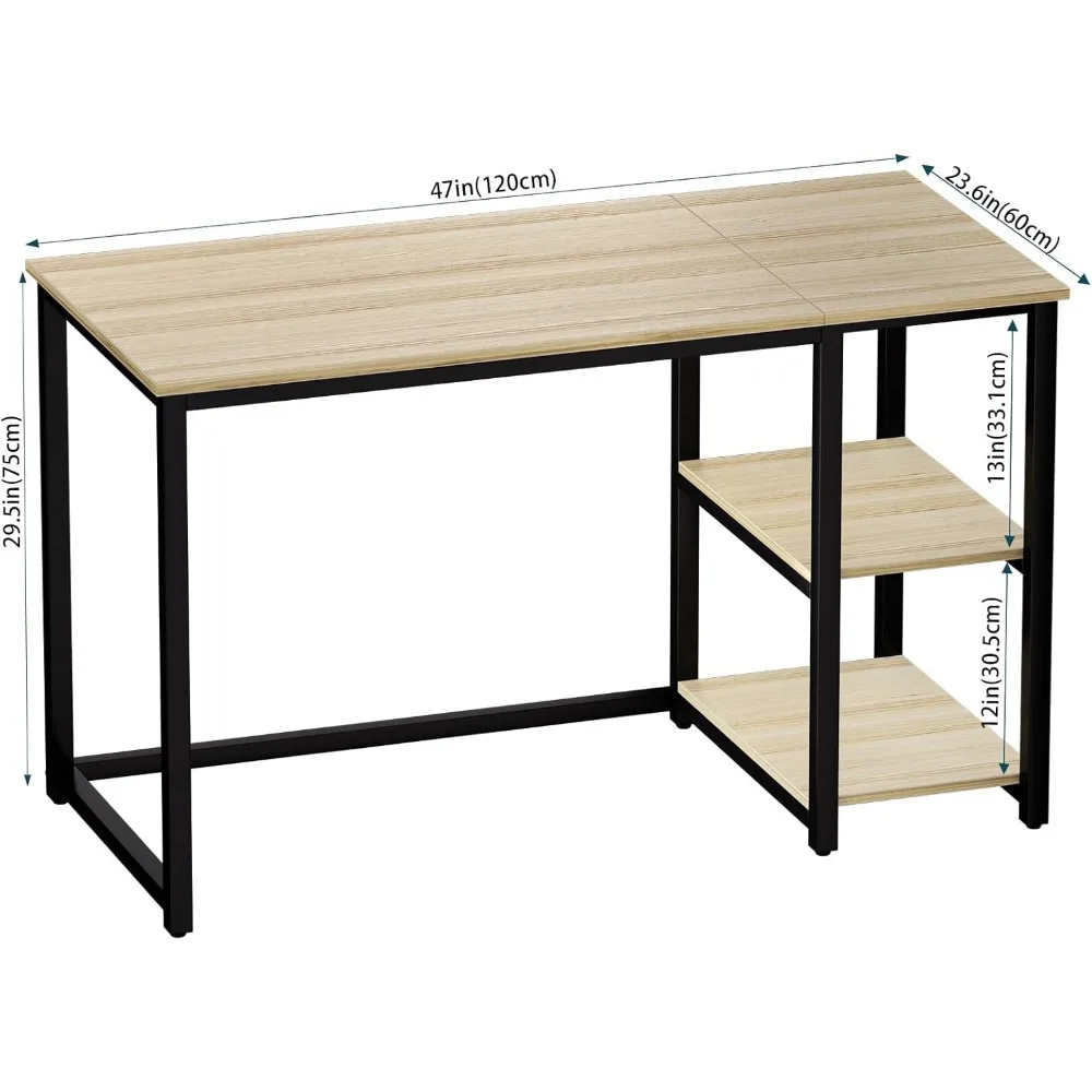 Large Storage 47-inch Modern Gaming and Study Desk with 2-Tier Shelves for Home Office Use