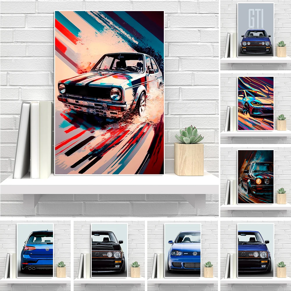 1pc frameless canvas painting Modern Sports Car Golf Gti Gra