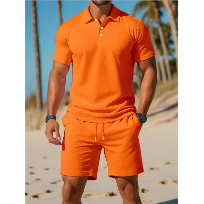 QICHE 2026 New Quick Dry Sports Set Men 3D Print Short Sleeve Polo Shirt Shorts Casual Outfit