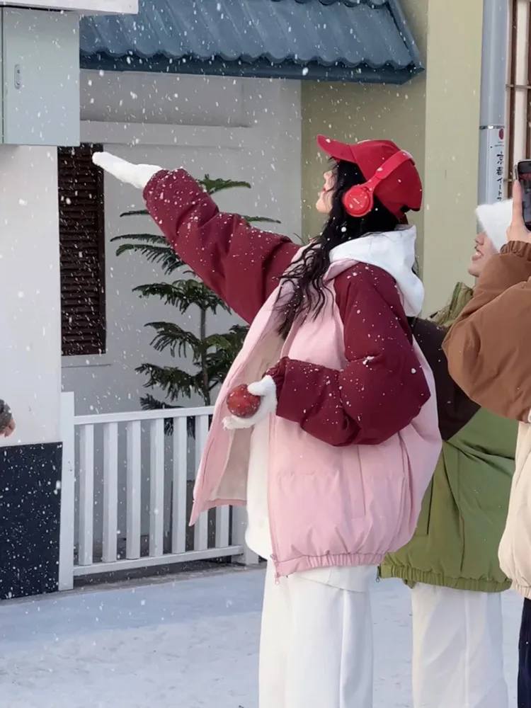 

Faionable Autumn Winter Cotton Jaet Sweet Anti-Aging Bread Sle Loose Fit Korean Version Zipper Closure Long Sve Coat