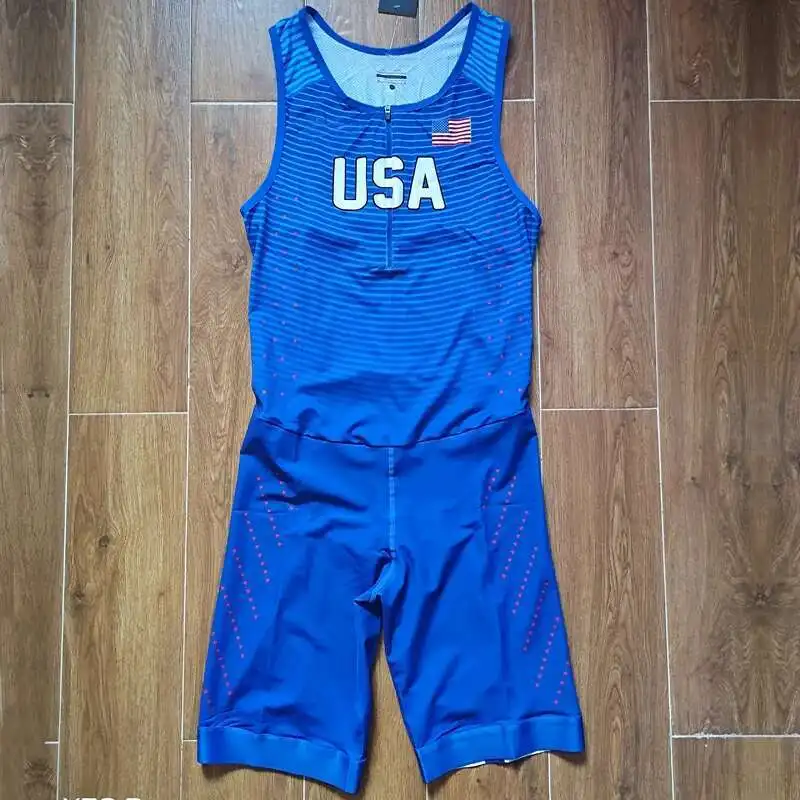 

Custom USA Sleeveless Tights Man Track & Field Fast Running Suit Leotard 4*100 Fast Speed Running Outfit Customizable
