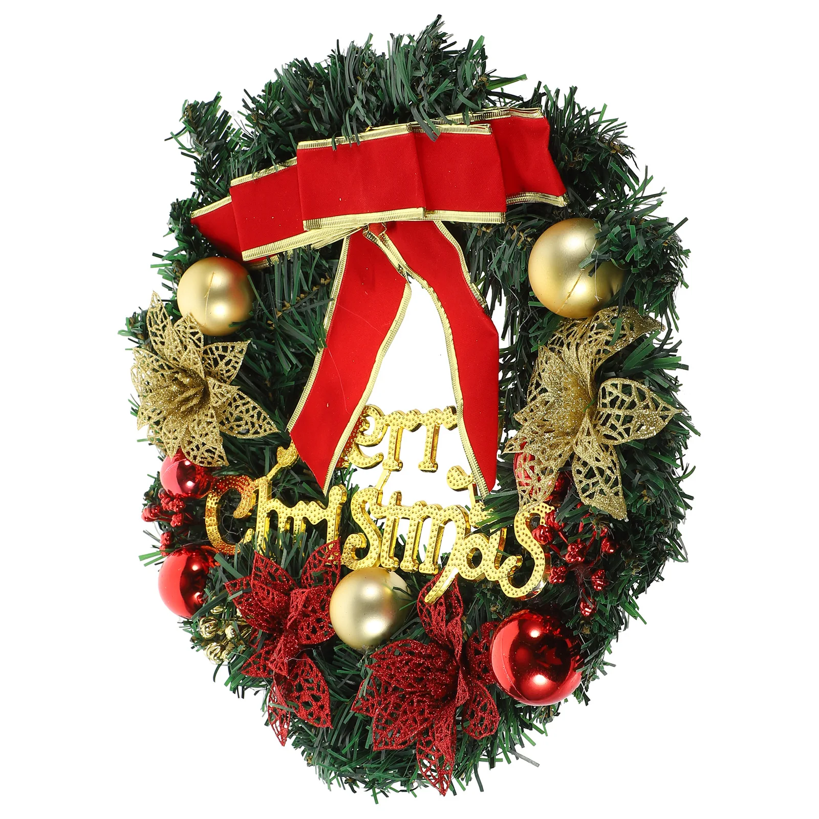 

Large Christmas Wreath Decoration Artificial Balls Bowknot Ornaments Red for Front Door