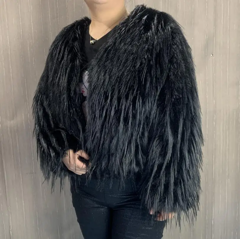 Women's Fashion Artificial Fur Coat Super Warm Autumn and Winter Women's Short artificial fox fur raccoon fur fluffy jacket High