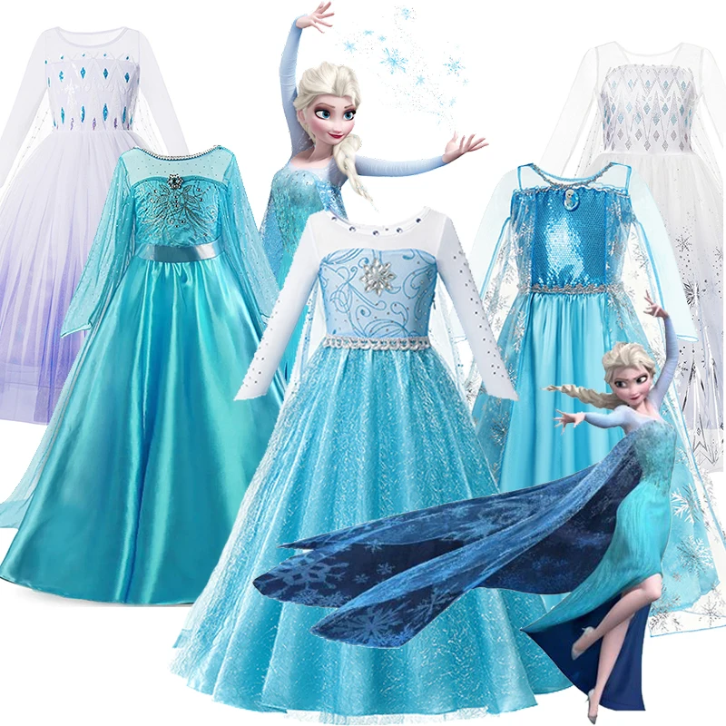 

2024 Girls Elegant Dress Cosplay Costumes For Girls Kids Cosplay Anna Elsa Princess Children Gowns Clothing Disney Party Dresses