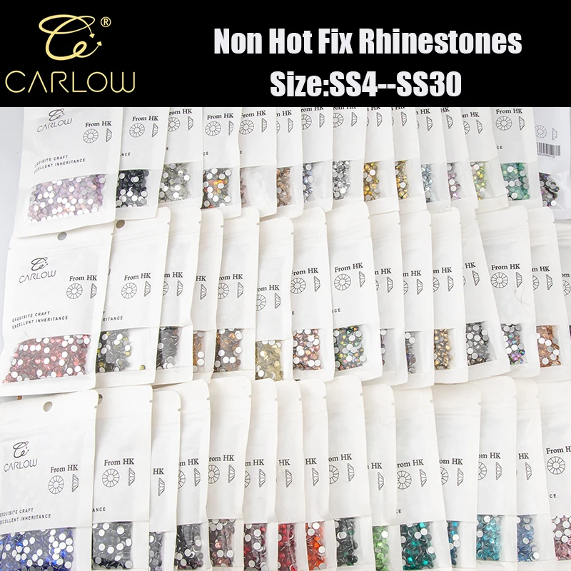 CARLOW Excellent Quality Multi-Size Neon Glass Non Hotfix Rhinestones For Glue On Nail Art Decorations