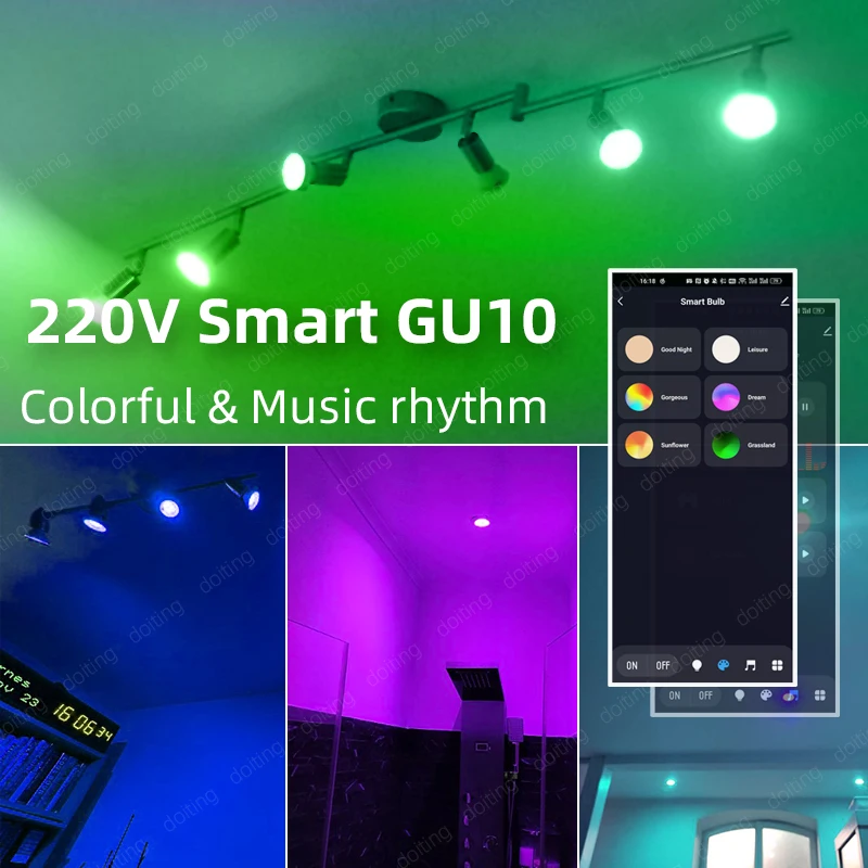 스마트 라이프 블루투스 와이파이 LED 전구, 밝기 조절 투야 앱 그룹, 알렉사 구글 홈 음성 제어, 타이밍 스포트라이트, GU10 RGB 220V