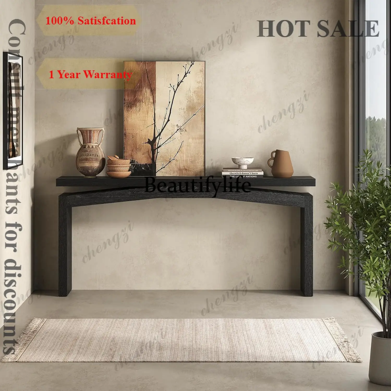 c139  Black Console Tables for Entryway Living Mid-Century, Rectangular Sofa Tables Narrow Long Behind Couch, Wooden Entry Way F
