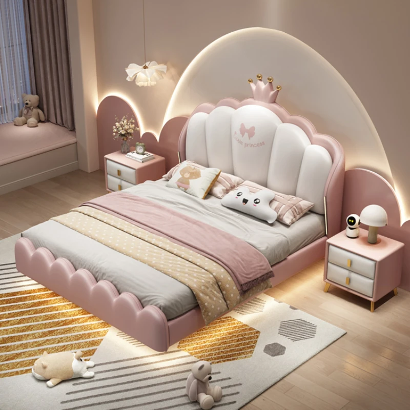 Luxury Girls Childrens Bed Pretty American Pink Comferter Bed Princess Loft Camas De Dormitorio Bedroom Set Furniture