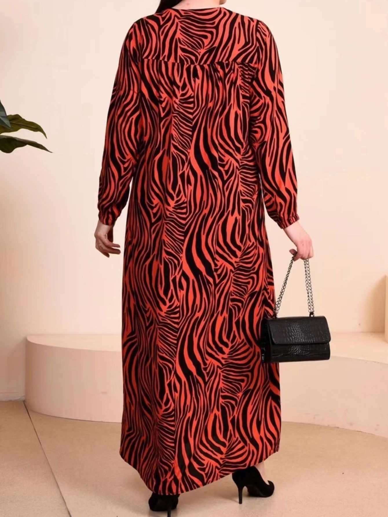 Saudi Women Zebra Stripes Muslim Eid Casual Long Dresses Moroccan African Kebaya Islam Clothing Jalabiya Turkish Robe