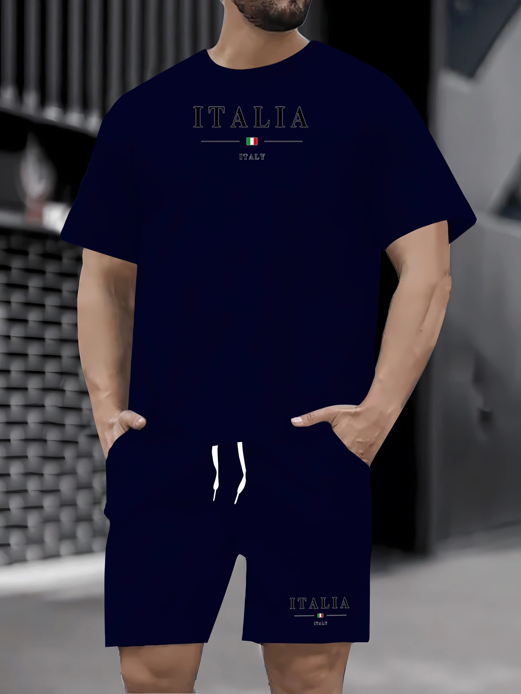 

2025 Summer New Men's Casual Clothing Summer Sports Comfortable Round Neck Short Sleeve T-shirt Drawstring Shorts Breathable