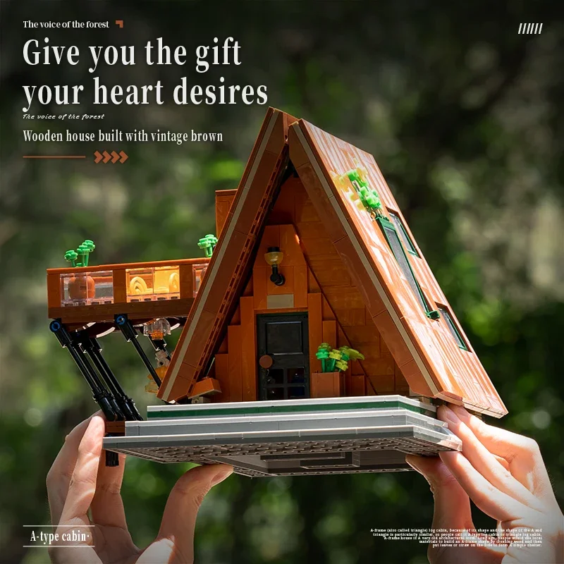 MOC Wald Holz A-Rahmen Haus Kabine Bausteine Set Baum Dschungel Dorf Hütte Spielzeug Geschenke Für Kinder Geburtstag besondere Geschenke