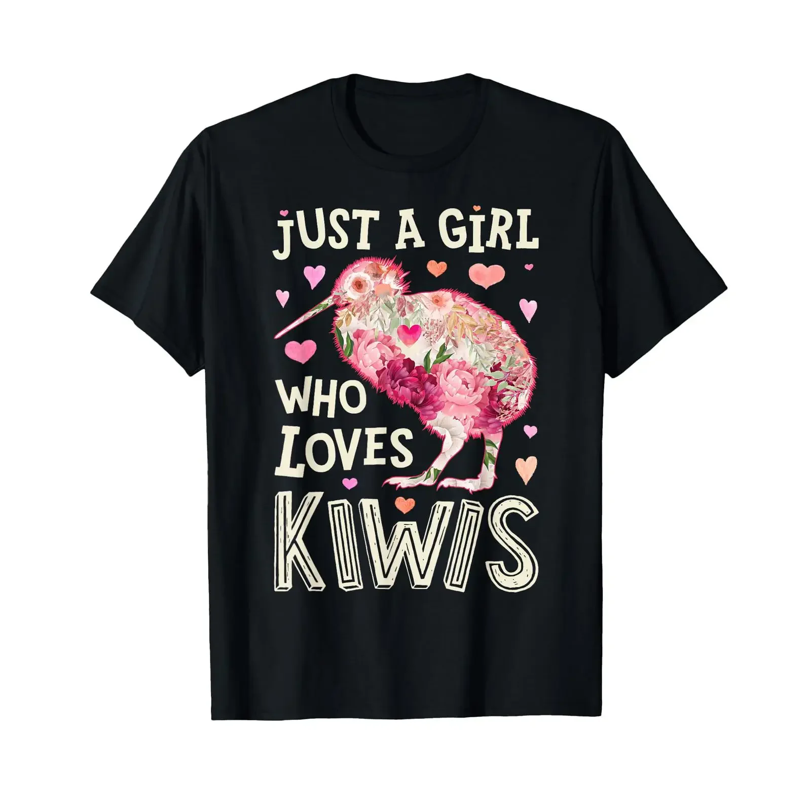 Kiwi – einfach ein Mädchen, das Kiwis liebt. Blumenmuster, Damen, Vogelmotiv, T-Shirt, Vintage-Look, gewaschen, weich, lässig, vielseitig, modisch, dehnbar.