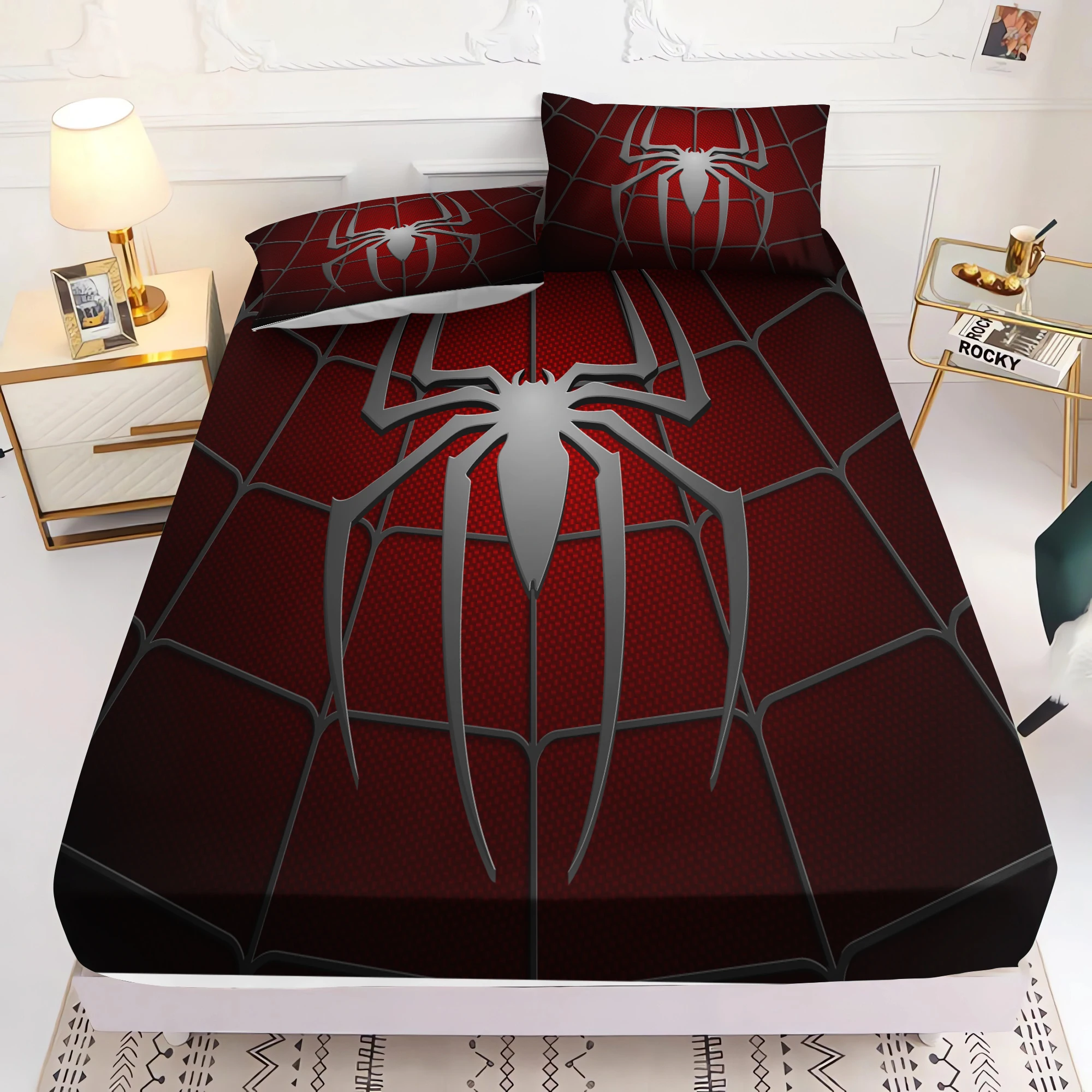 Spiderman 3D Children'S Bedding Set Fitted Sheet 100% Polyester With Pillowcase Suitable For Children And Adults Anime Printed