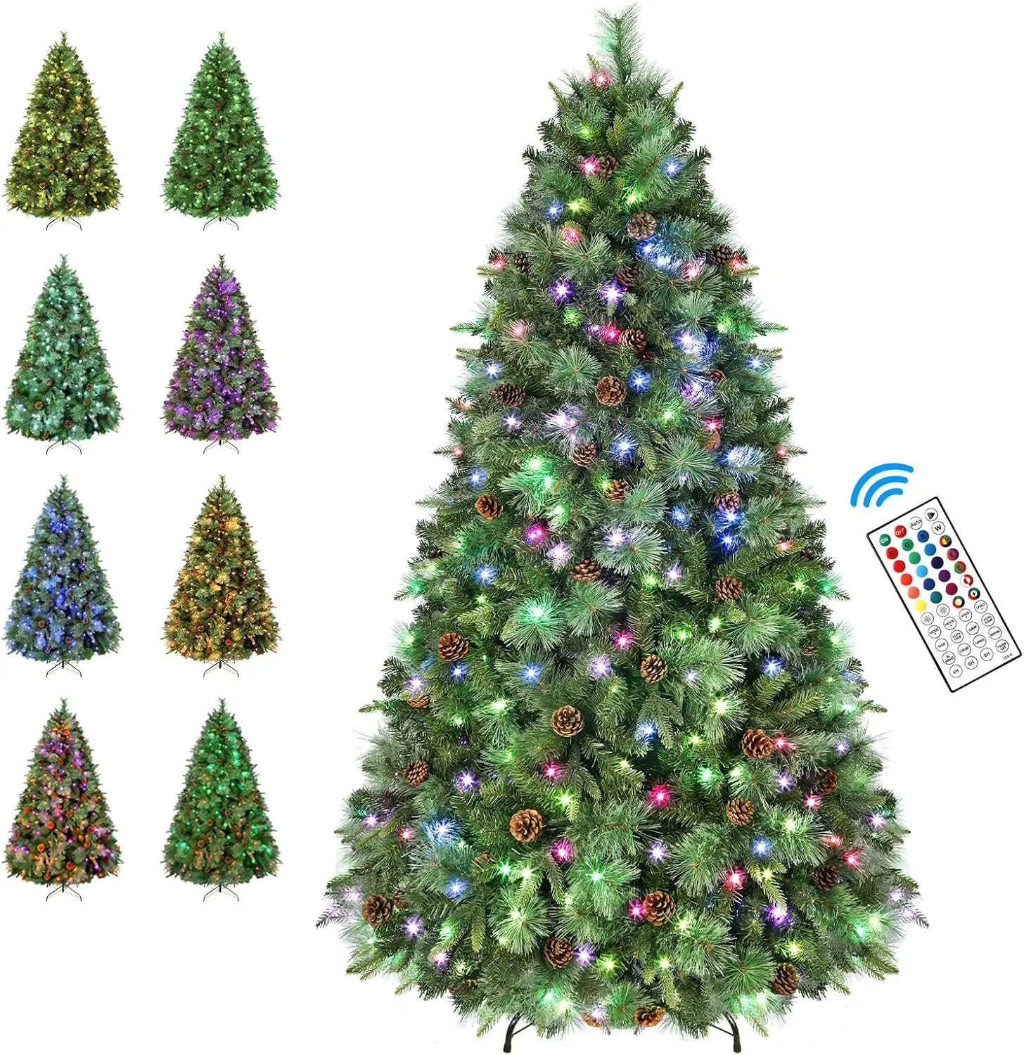 Shareconn 7.5Ft Prelit Artificial Hinged Christmas Pine Tree With Remote Control, Upgraded Version With Pre-Lit 470 Led Color