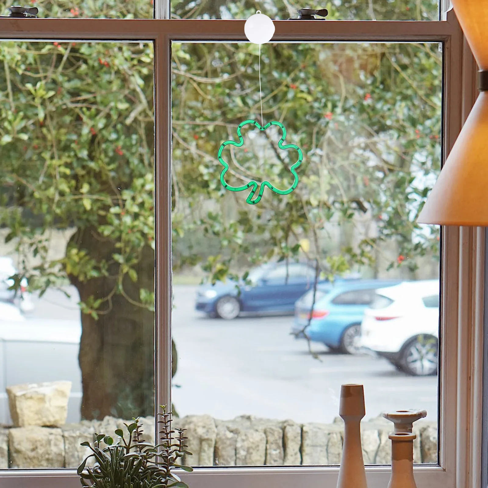 Shamrock Window Lights Operated Green LED Adhesive Decor for St Patrick's Day Irish Theme Parties Holiday Home