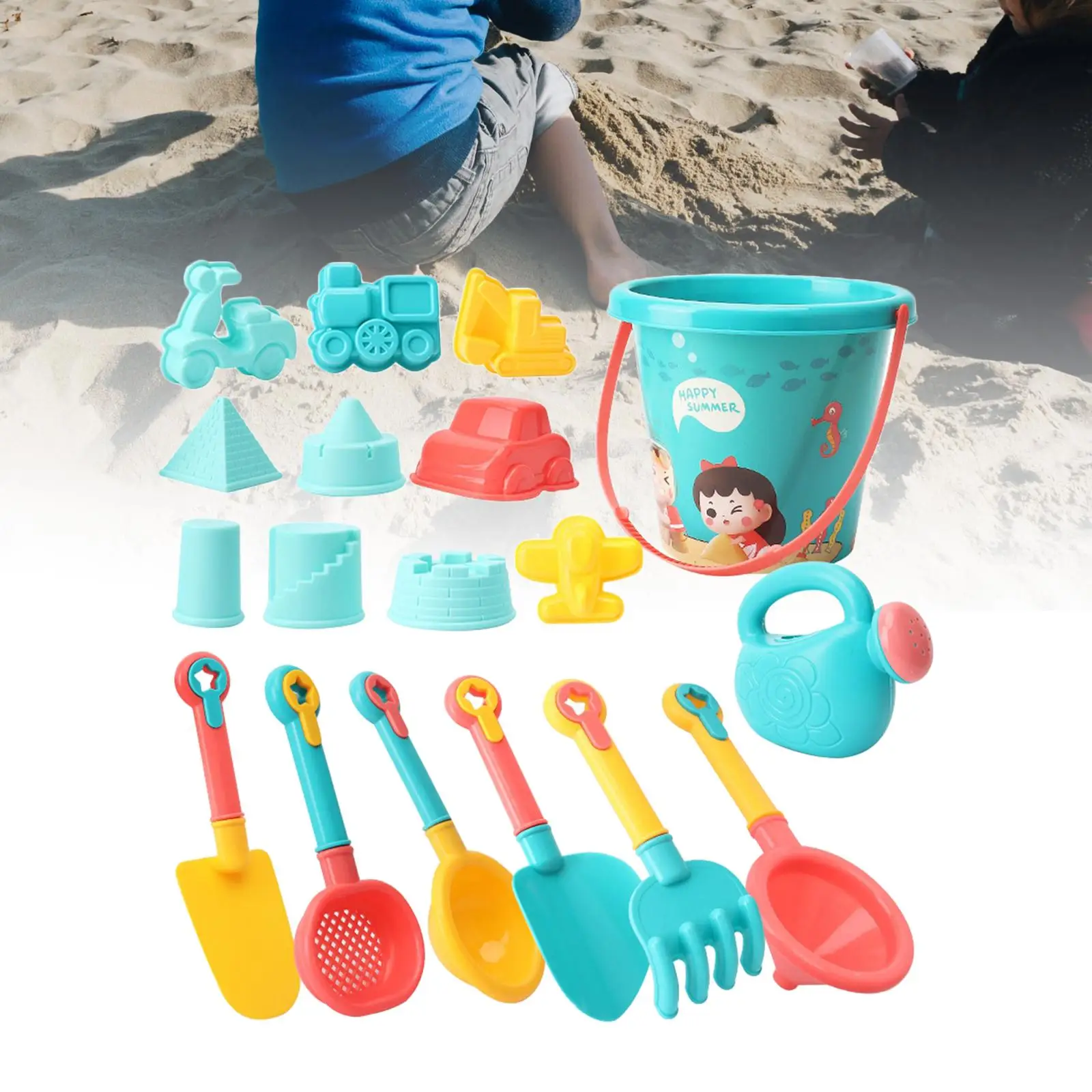 18x Beach Sand Toys Set with Beach Bucket Bathtub Water Toys Floating Bathing Toy for Kids