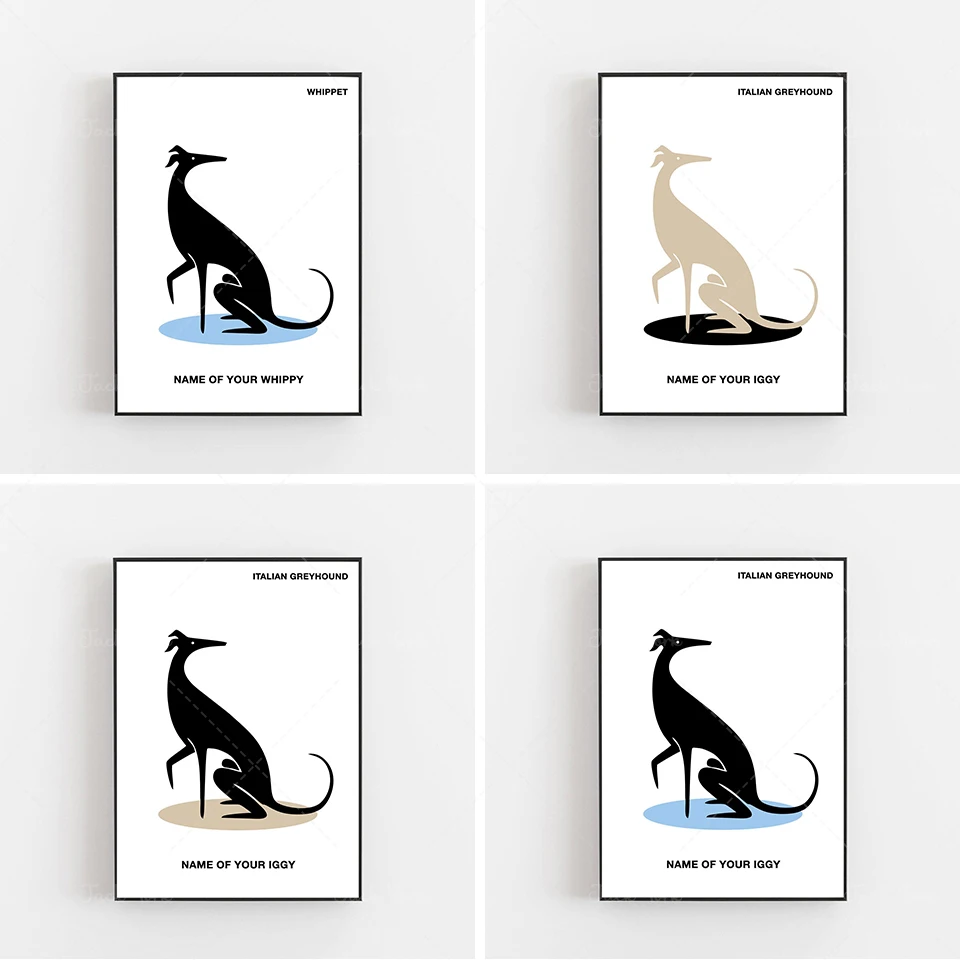 Whippet custom print minimalist poster personalised gift dog abstract italian greyhound