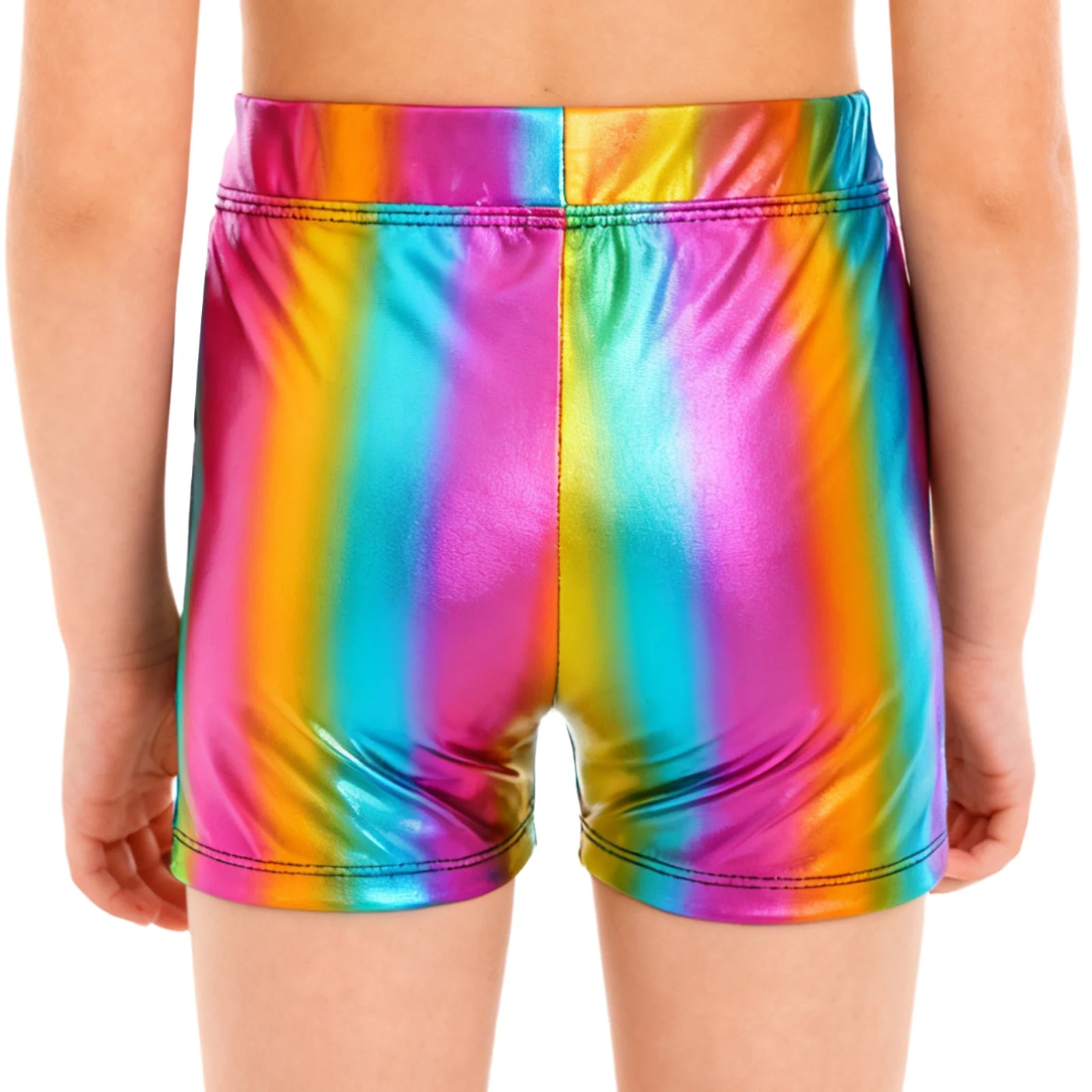 Pantaloncini boxer da bambina per bambini Pantaloni caldi in vita elastica lucida metallizzata per competizioni di spettacoli di danza discoteca jazz di balletto di scena