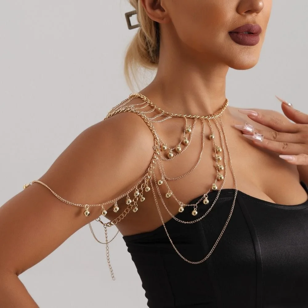 Fashion Shiny Body Chain Metal Dainty Tassel Shoulder Chain Punk Layered Design Body Jewelry for Bikini Beach - view 4