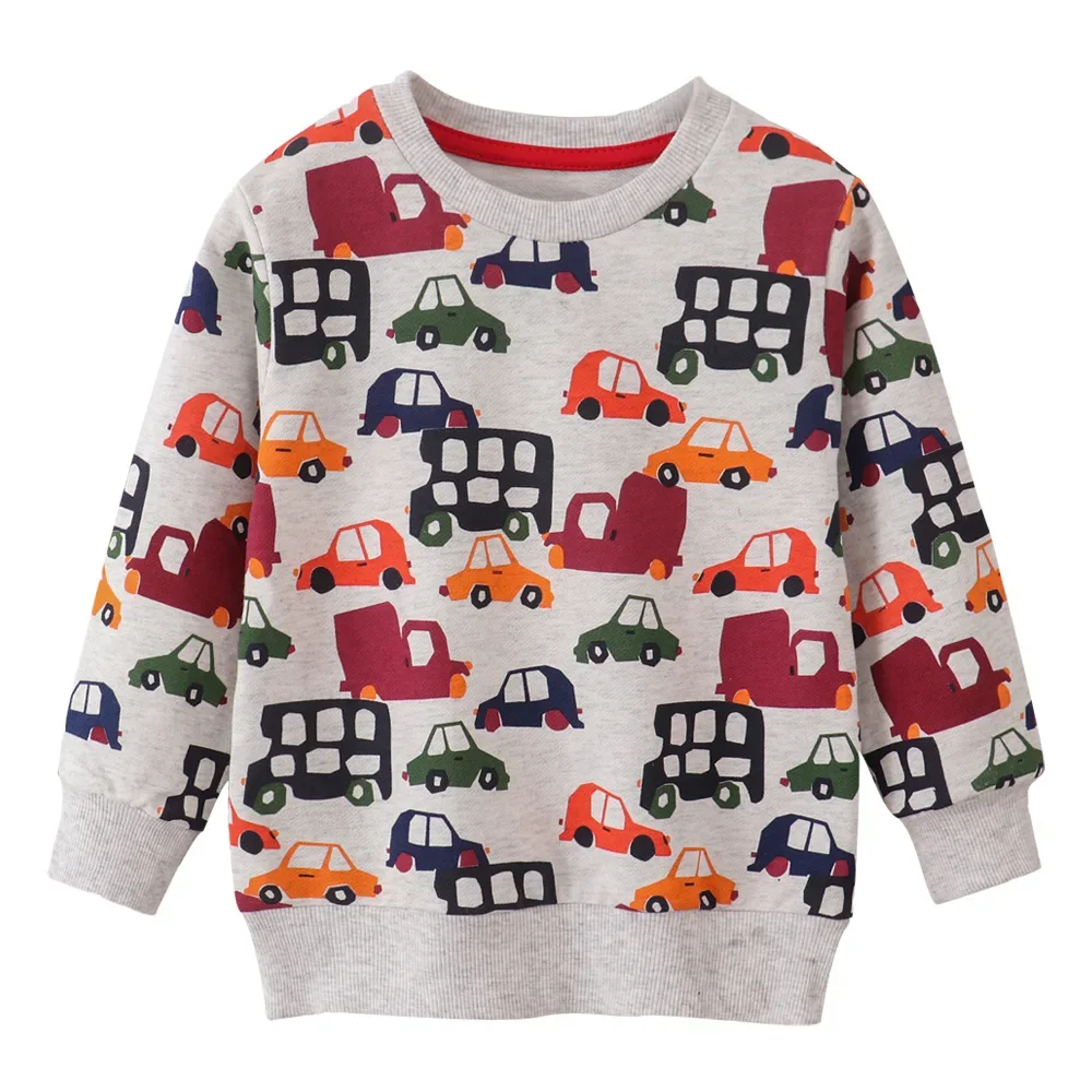 

T-shirt Children's Clothing Boys Girls Long Sleeve Hoodies Children's Autumn/Winter Fashion Cartoon Car Print Round Neck Loose